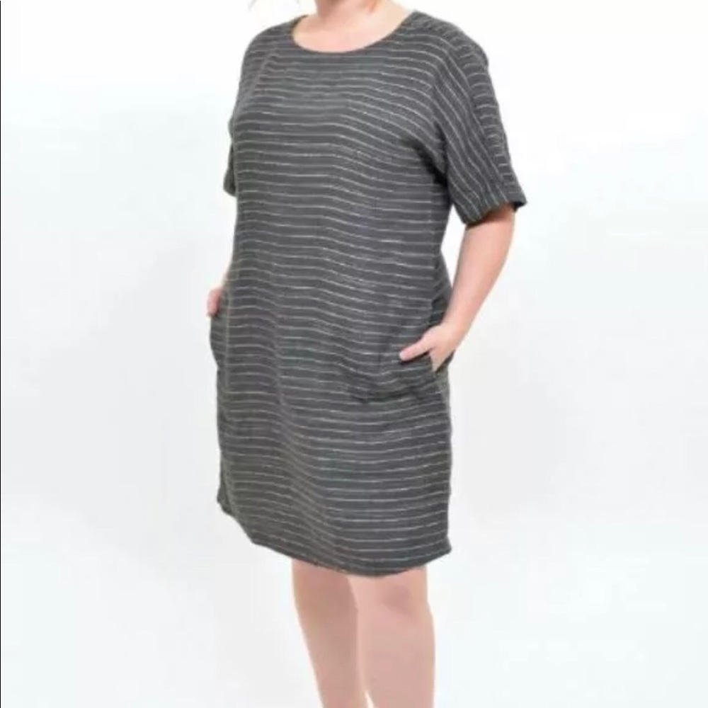 EILEEN FISHER Scoop Neck Linen Tunic Graphite Dress 2X NWT $318 Short Sleeve